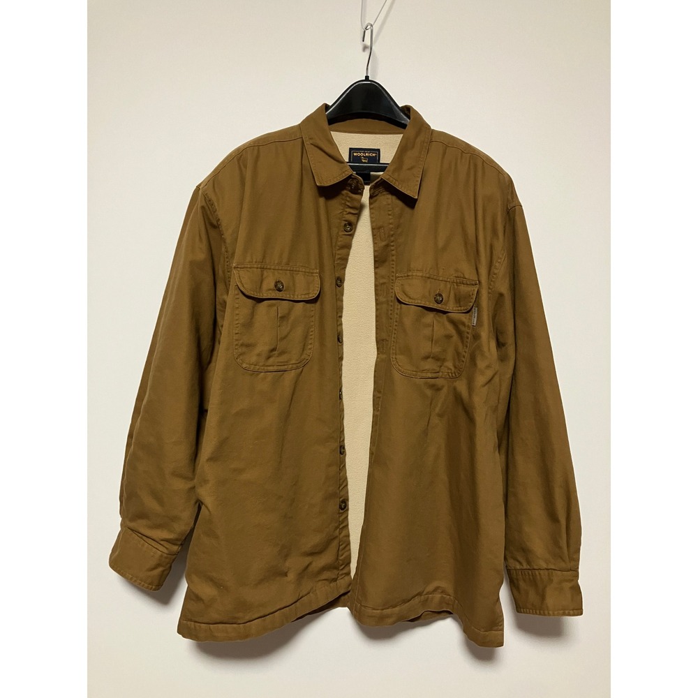 Woolrich Mens Fleece Lined Canvas Shirt Jacket 3XL Brown Gorpcore Jacket Vintage
